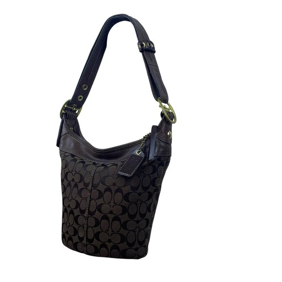 Coach Women’s Brown Leather Trim Signature Canvas Adjustable Strap Shoulder Bag - Picture 10 of 13